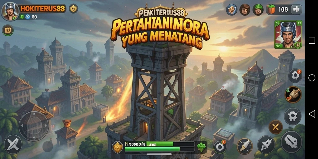 Tampilan gameplay seru di HOKITERUS88, menara yang siap bertarung.