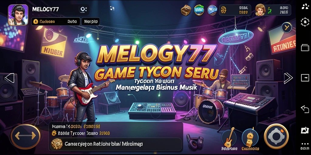 Tampilan gameplay MELODY77 dengan suasana manajemen musik yang seru.