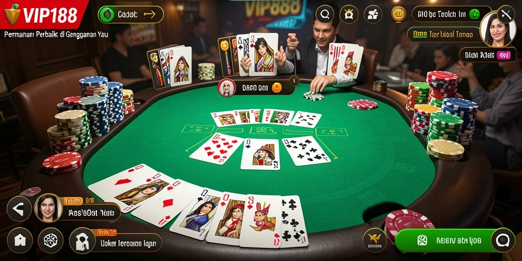 Menampilkan aksi seru dari permainan poker di VIP188.